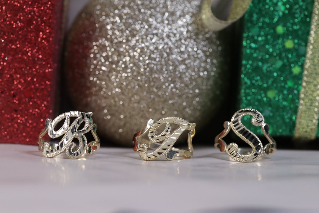 10K Gold Initial Ring / 10K Gold Alphabet Ring / Initial Letter ...