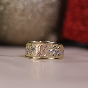 10K Gold Quinceañera Band Ring  / 10K Real Gold 15 Años Ring / Quince Crown Ring / Daughter Gift / 15th Birthday Ring / Heavue