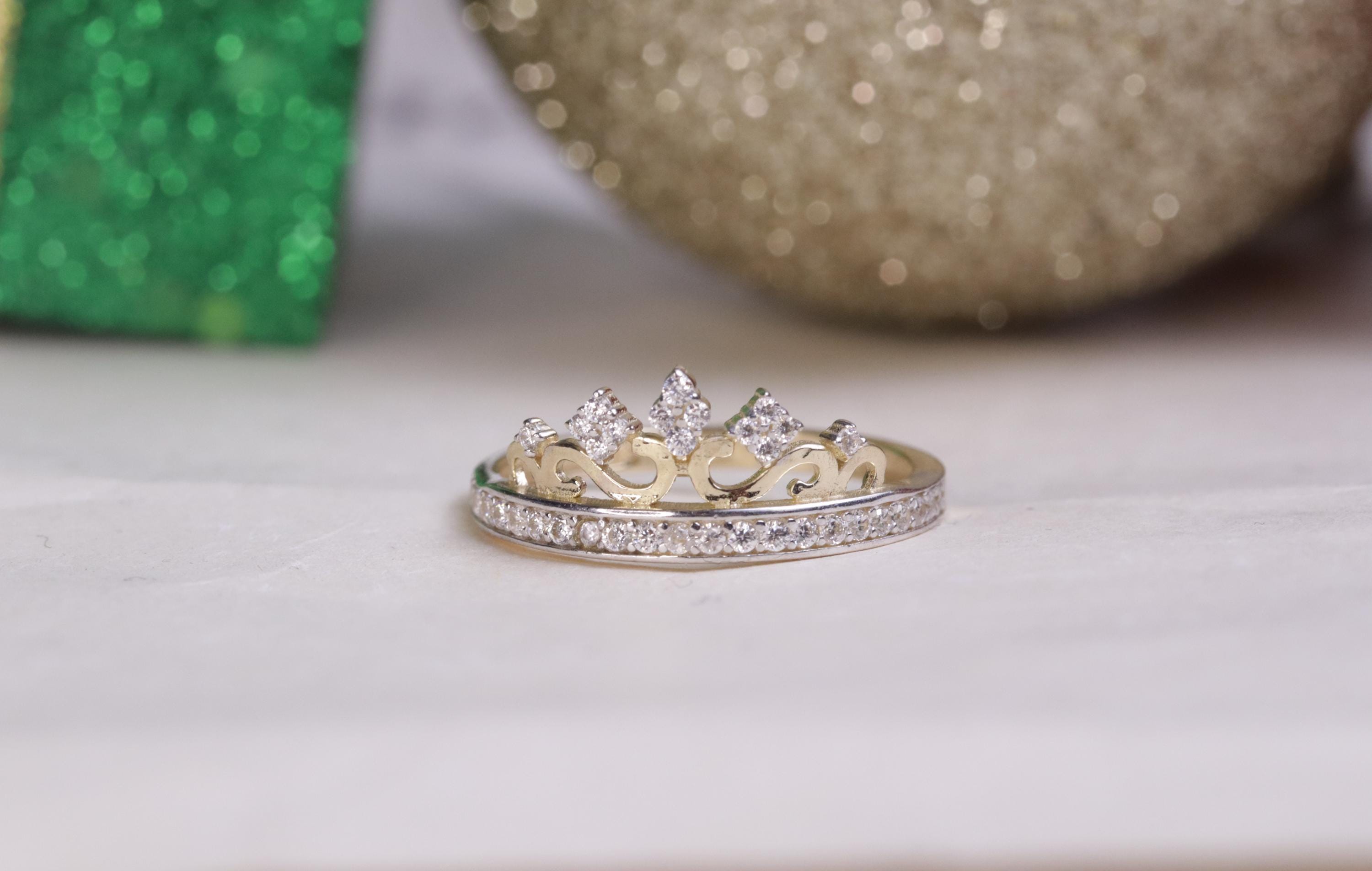 14K Gold Princess Queen Crown CZ Ring 14K Gold Princess Jewelry