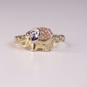10K Gold  Animal Ring / Elephant Ring / 10K Color Stone Ring / Cute Ring / Minimalist Ring / Cheap Ring / Heavue / Lucky Ring