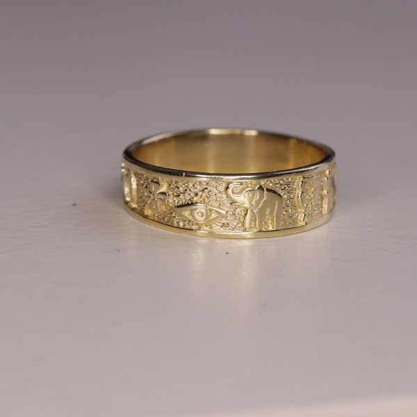 14k Gelbgold reizender Glücksring / Glücksring / Geschenk für Sie / Glücksring / ägyptischer Glücksring