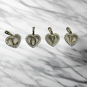 10k Real Gold CZ Heart Initial Pendant A-Z / 10K Gold Heart Initial Pendant / Charismas Gift / Rope Chain / Heavue / Gift For Her