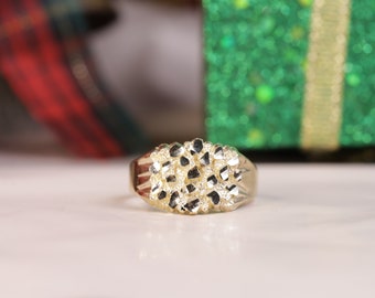 10k Yellow Gold Two Finger Ring for Men / 10K Gold Classic Nugget Ring ...