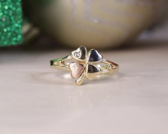 10K Gold Tri Color Four Leaf Clover Ring / Elegant Ring / Cute Ring / Minimalist Ring / Cheap Ring / Heavue / Lucky Ring