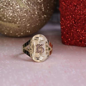 10K Gold Quinceañera 15 Simple Round Ring  / 10K Real Gold 15 Años Ring / Quince Crown Ring / Daughter Gift / 15th Birthday Ring / Heavue