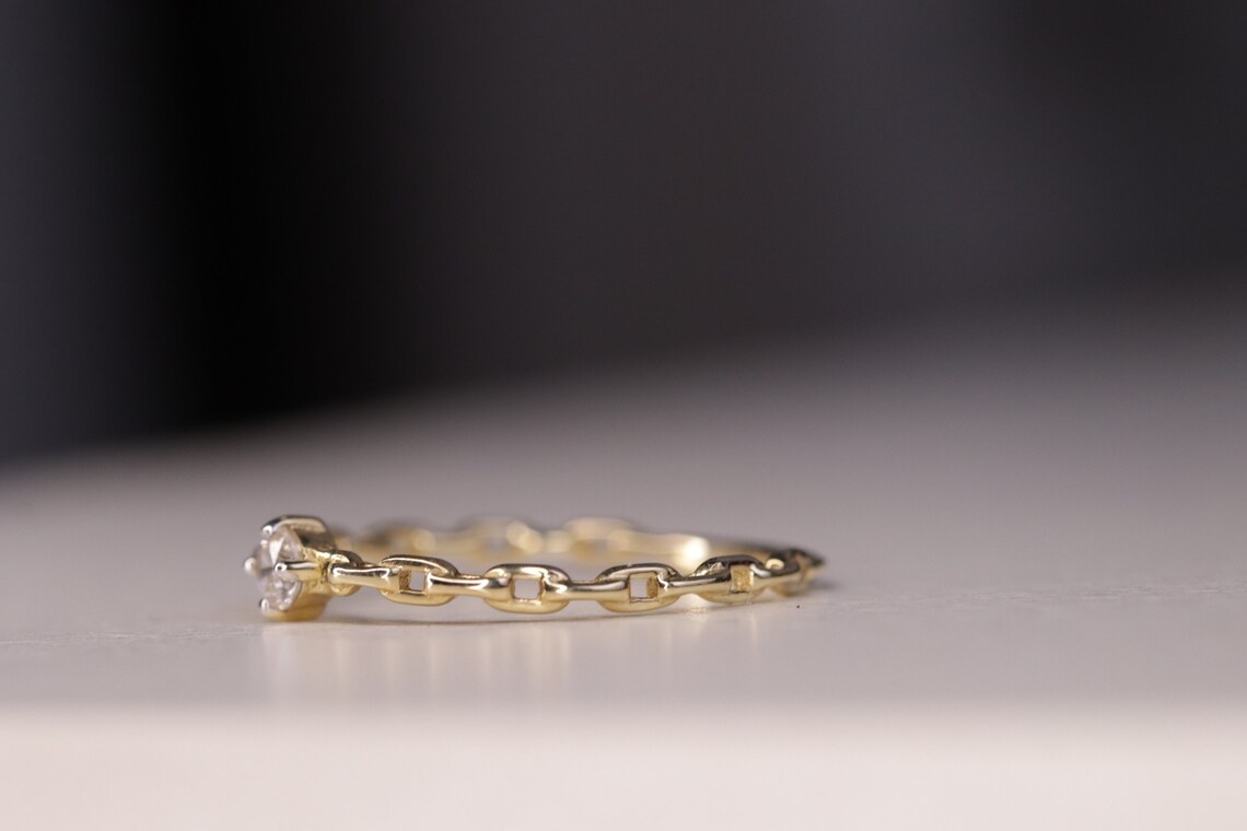 14K Gold Cubic Zirconia Stackable Band / Gift / Women Ring / Minimalist ...