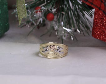 10k Real Gold Two Cupid Angel Heart Love Ring / Religious Ring / Blessed Ring / Heavue / Christmas Gift / Angel Ring / Mother's Day Git