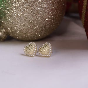10k Gold Nugget Heart New Design CZ Earrings / 10k Gold Nugget Hear Earring for Women / Heart Nugget Earring // Valentine Gift