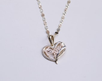 14K Gold 15 Años Quinceañera Heart Pendant/ CZ Stones for Sweet 15th Birthday Gift / Birthday Gift / 15 Anos Quinceanera Charm