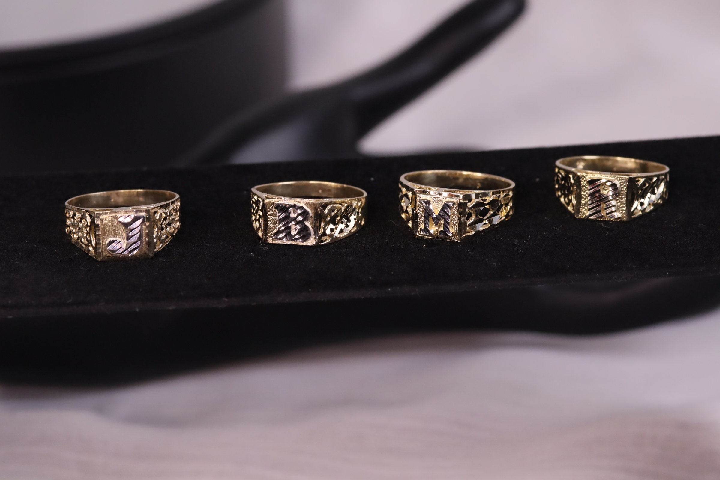 10K Yellow Letter Small Size Initial Alphabet Ring / 10K Gold Ring / Initial Letter Alphabet Ring / Gift / Gift for Her or Men / Heavue