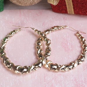 10K Gold Big Size Bamboo Hoop Earring / 10K Gold Bamboo Hoop Earring / Gift For Her / Gift / Bamboo Earrings / Heavue / Valentine Gift