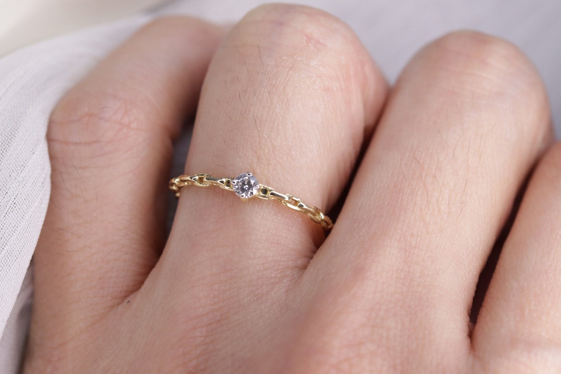 14K Gold Cubic Zirconia Stackable Band / Gift / Women Ring / Minimalist ...