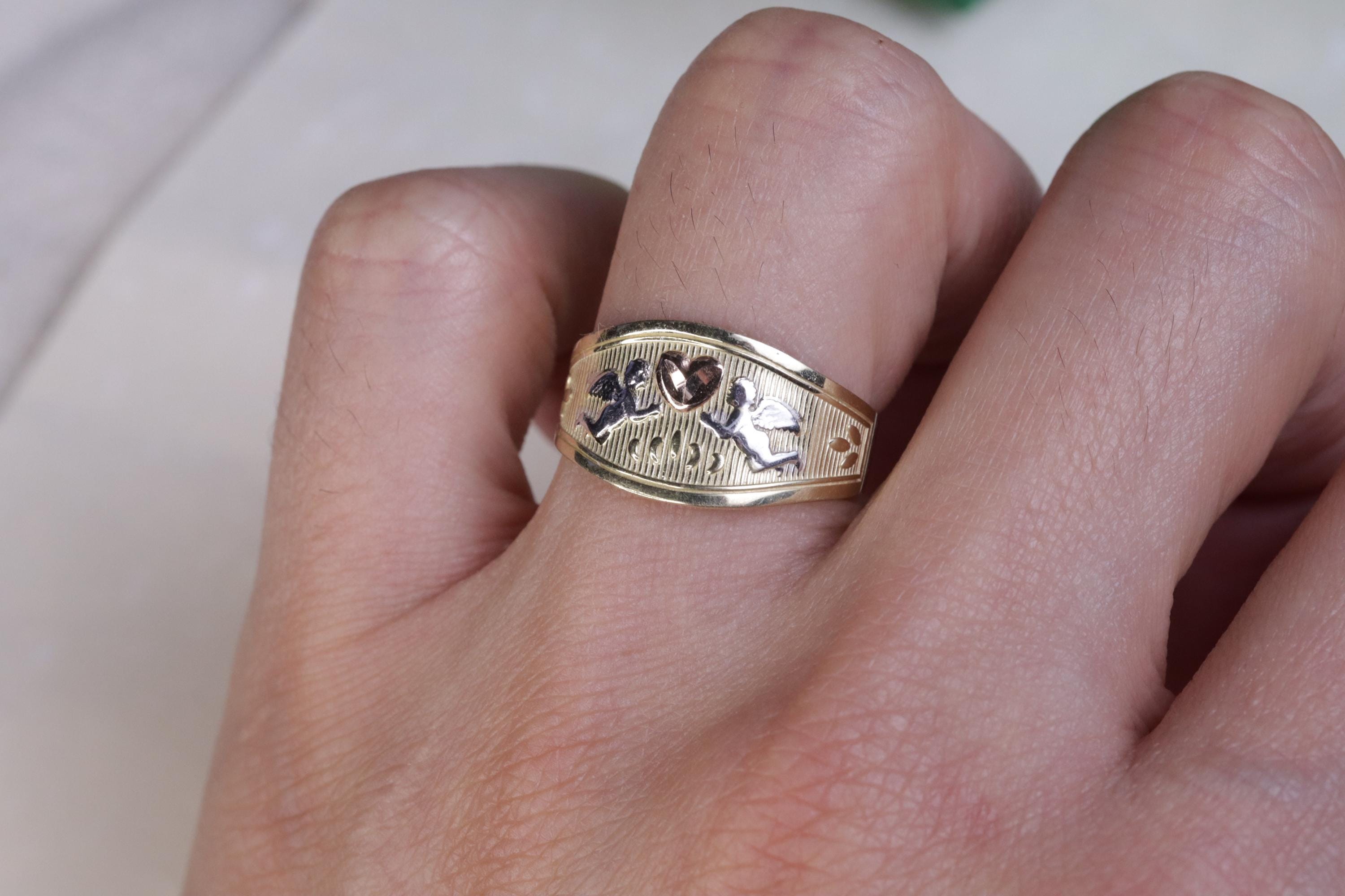 10k Real Gold Two Cupid Angel Heart Love Ring / Religious Ring ...