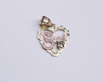 14K Gold 15 Sweet Años Quinceañera Heart Pendant/ Sweet 15th Birthday Gift / Birthday Gift / 15 Anos Quinceanera Charm / Heavue