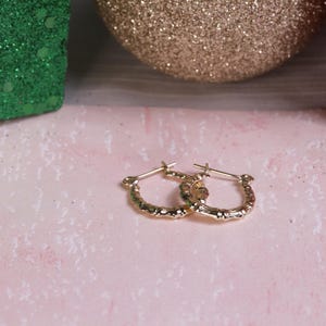 10K Gold Small Size Bamboo Hoop Earring / 10K Gold Bamboo Hoop Earring / Gift For Her / Gift / Bamboo Earrings / Heavue / Valentine Gift