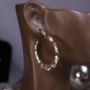 10K Gold Bamboo Hoop Earring / 10K Gold Bamboo Hoop Earring / Gift For Her / Gift / Bamboo Earrings / Heavue / Valentine Gift