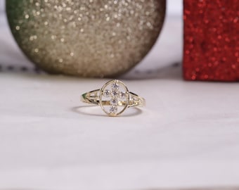 10K Yellow Gold Cross Cute CZ Ring / 10K Gold Stacking Ring / Cute Ring / Minimalist Ring / Cheap Ring / Heavue / Gift For Her