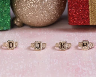 10K Gold Baby Initial New Design Ring / 10K Real Gold Initial Letter Alphabet Ring / Heavue / Gift / Gift For Baby / Cute Ring / Lovely Ring