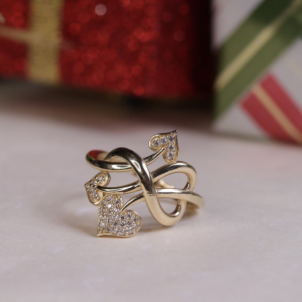 14K Gold Unique Style Heart CZ Ring / Statement Ring / Gift for Mom / Birthday Ring / Women's Ring / Heavue / Cute Ring / Mother's Day Gift