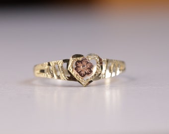 10K Gold Tiny Heart Flower Ring / 10K Gold Rose Stacking Ring / Cute Ring / Minimalist Ring / Cheap Ring / Heavue / Gift For Her