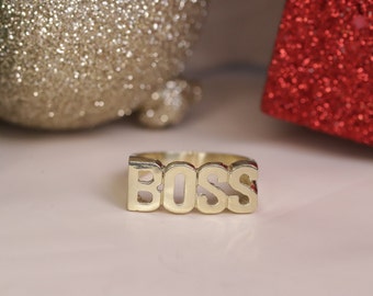 10k Yellow Gold Simple BOSS Letter Men Ring / 10K Gold Classic Ring / 10k Gold Band Ring / Men's Ring / Gift for Men Boy / Heavue