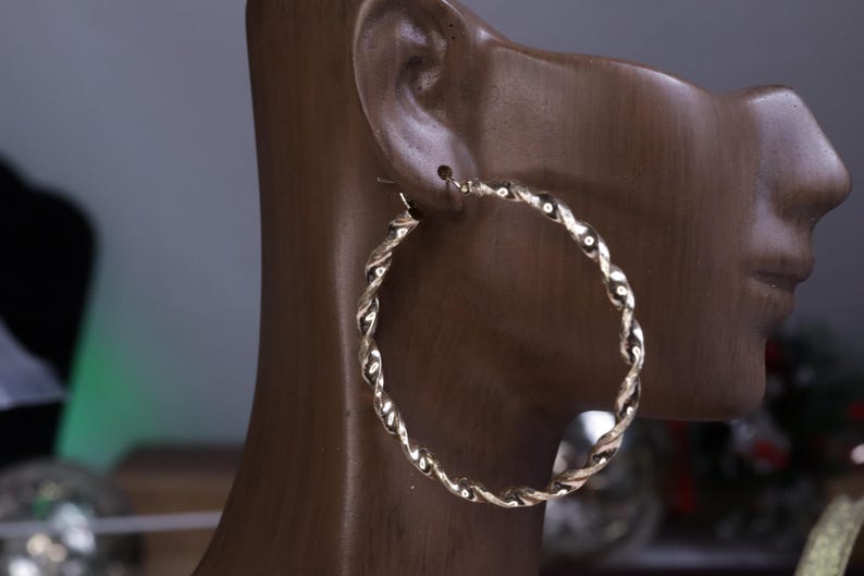 10k Gold 2 Different Size Twist Hoop Earrings / 10k Gold Earrings Women / Heavue / Gift / Gift For Her / Valentine Gift Style 1