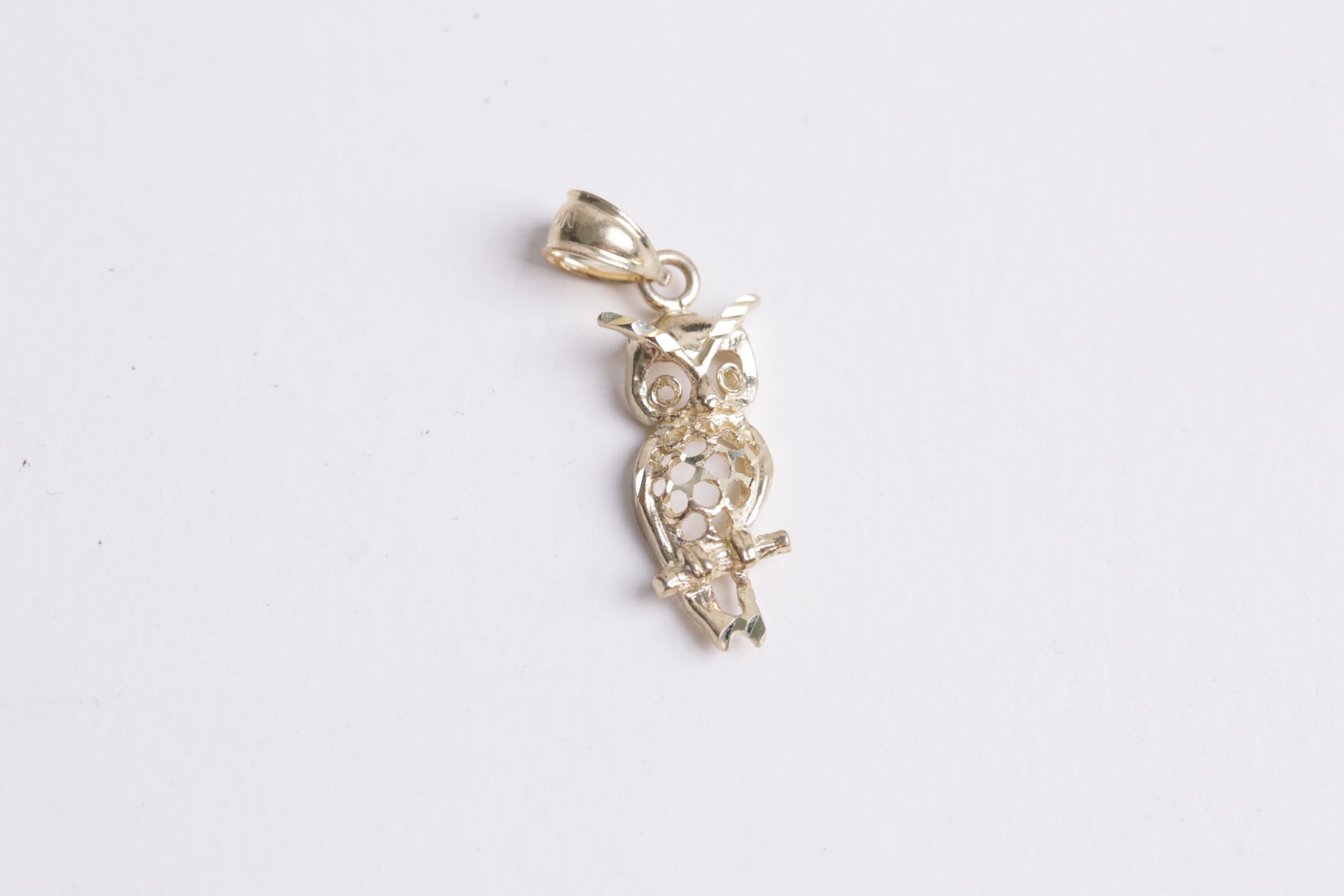 10k Tiny Owl Cute Pendant / 10K Gold Owl Pendant / Good Luck Pendant / Gift For Her / Heavue / 10K R