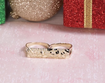 10k Yellow Gold Two Finger Ring For Men / 10K Gold Classic Nugget Ring / 10k Gold Band Ring / Men&#39;s Ring / Gift for Men Boy / Heavue / Gift