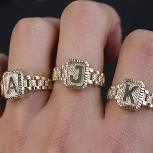 10K Yellow Band Letter Initial Ring / Alphabet Ring / Initial Letter Alphabet Ring / Gift / Gift for Her or Men / Heavue