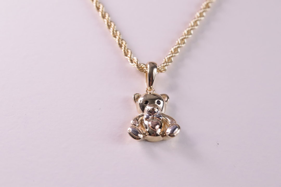 14K Gold Tiny Teddy Bear Heart Pendant / 14K Yellow Gold Tiny Etsy