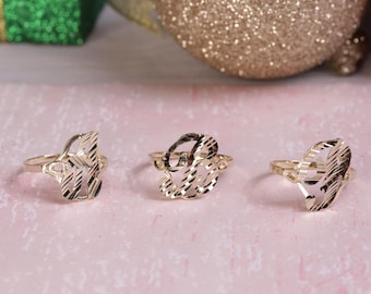 10K Yellow Gold Cursive Initial Ring, Diamond Cut Letter Ring