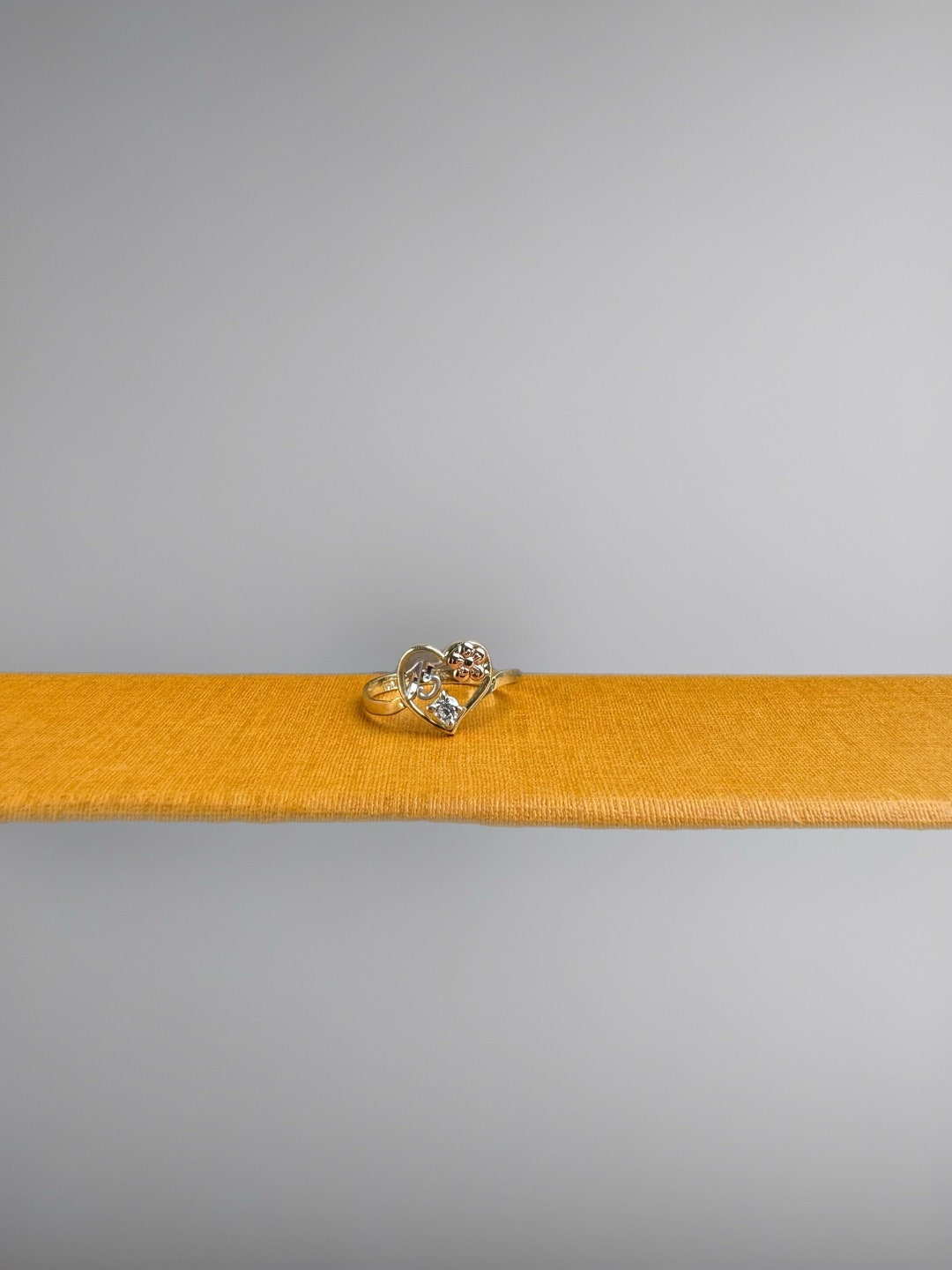 10K Gold Quinceañera Heart Rose CZ Ring / 10K Real Gold 15 Etsy