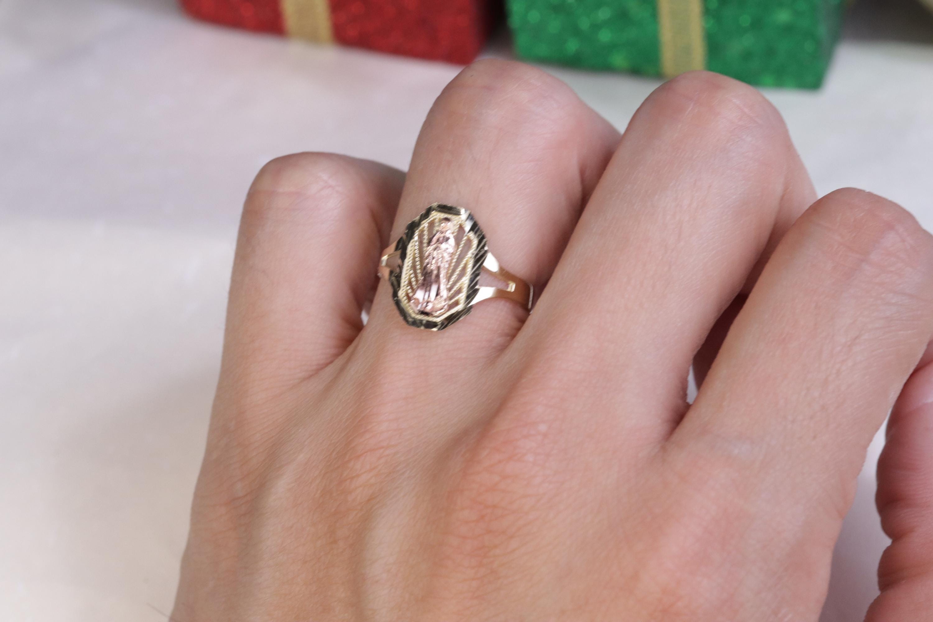 10k Yellow Gold Diamond Cut Classic Virgin Mary Ring for Women / Gift ...