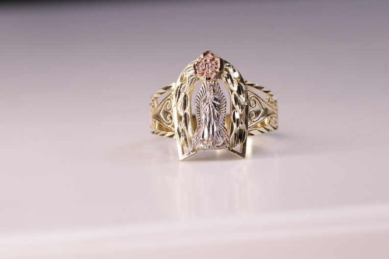 10k Gold Virgin Mary Ring With Rose Accent - Etsy