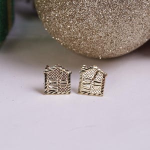 10k Gold Little Trap House Diamond Cut Earrings / 10k Gold Earring for Men / Valentine Gift / Earrings For Women / Heavue
