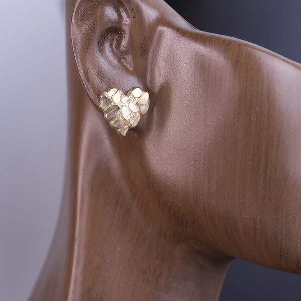 10k Gold Nugget Heart Earrings / 10k Gold Nugget Hear Earring for Women / Heart Nugget Earring // Valentine Gift