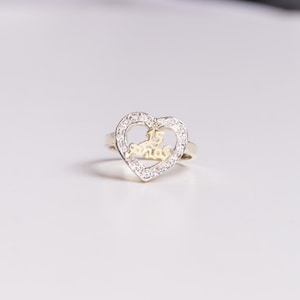 14K Real Gold 15years Old Quinceanera Cubit Zirconia Heart Ring / 15 anos Birthday Ring / 14K Solid Gold Sweet 15 Anos Quinceanera / Heavue