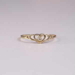10K Yellow Gold Little Heart CZ Ring / 10K Gold Stacking Ring / Cute Ring / Minimalist Ring / Cheap Ring / Heavue / Gift For Her