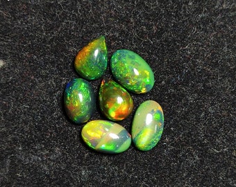 AAA Ethiopian Black Opal Cabochon Lot, Fire Opal Jewelry Making (6 Pcs, 12.25 Carat)