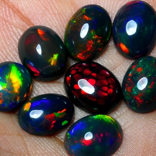 AAA+++ Natural Ethiopian Black Opal Cabochon Lot: Oval Welo Opal