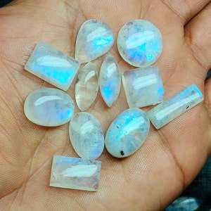 Rainbow Moonstone Cabochon Lot: Mixed Shape Gemstones