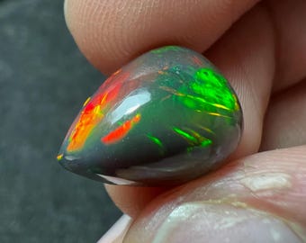 5 Carat Ethiopian Black Opal Cabochon, Pear Cut 14x11 mm