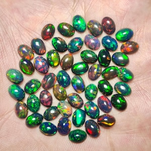 Ethiopian Black Opal Cabochon Lot: Rainbow Oval Gemstones, Jewelry Making