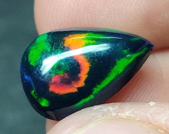 Ethiopian Black Opal Cabochon, 3.70 Carat Pear-Shaped Gemstone