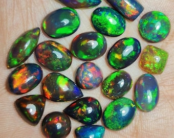 AAAA+++Top Natural Black Ethiopian Opal Cabochon Welo Opal Crystal Loose Gemstone Making Jewelry