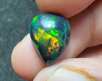 Ethiopian Black Opal Cabochon, Pear Cut (12X10X6 MM)