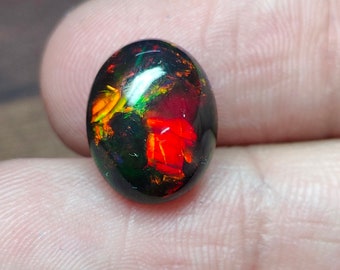 AAA+++ Top Quality 3.30 Carat Natural Ethiopian Black Opal Cabochon 12X10X6 MM Beautiful Red Fire Black Opal Cabochon Use For Making Jewelry