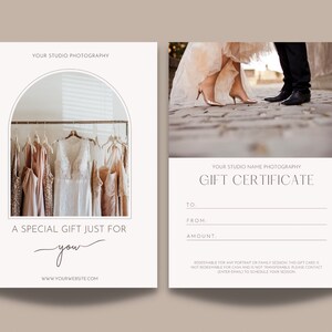 Plantilla de certificado de regalo de fotografía Plantilla de tarjeta de regalo editable Plantilla de vale de regalo de fotografía Tarjeta de regalo de fotografía de boda imprimible
