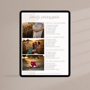 Family Photography Pricing Guide Price List Template Photography Investment Guide Photography Information Sheet Photographer Pricing List