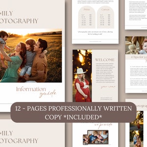 Family Photography Information Guide Invoice Template Photography Welcome Guide Price List Template Photography Pricing Template Canva Guide